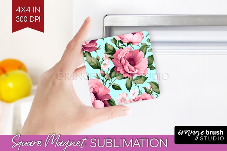 Spring Flowers Magnet Sublimation - Floral Square Magnet PNG
