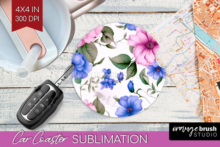 Spring Flowers Car Coaster - Floral Coaster PNG Sublimation