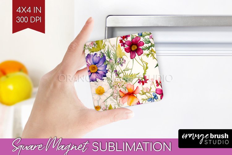 Spring Flowers Magnet Sublimation - Floral Square Magnet PNG
