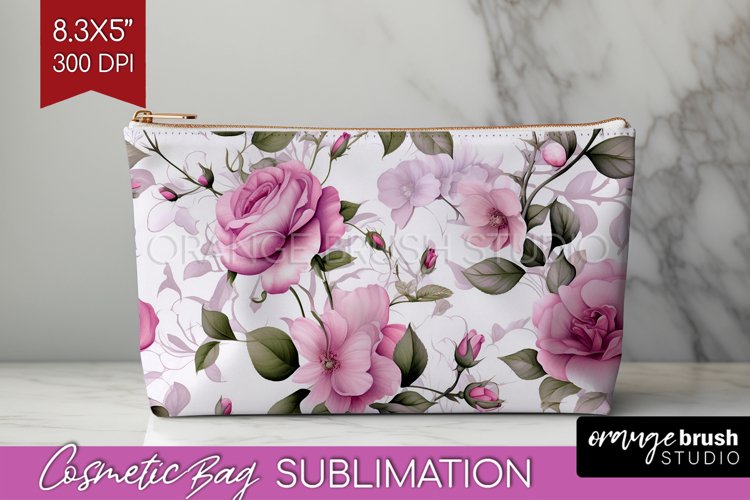 Spring Flowers Cosmetic Bag - Floral Makeup Bag PNG example image 1