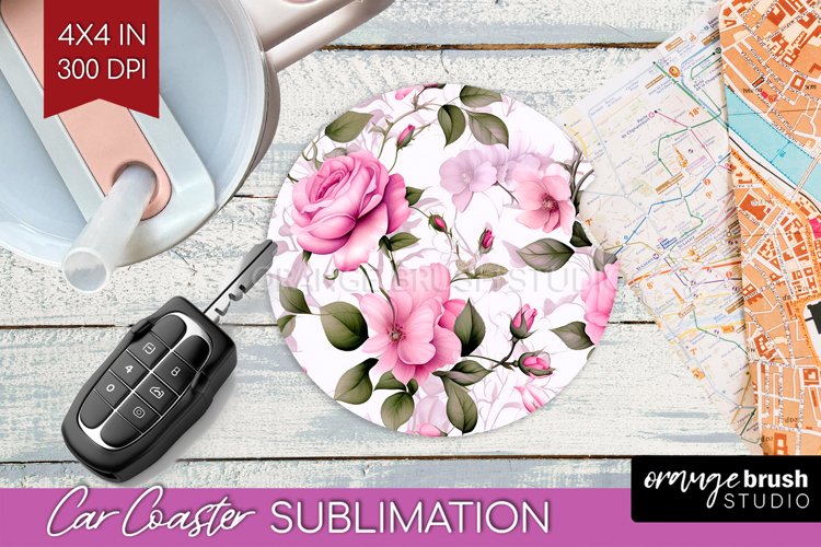 Spring Flowers Car Coaster - Floral Coaster PNG Sublimation
