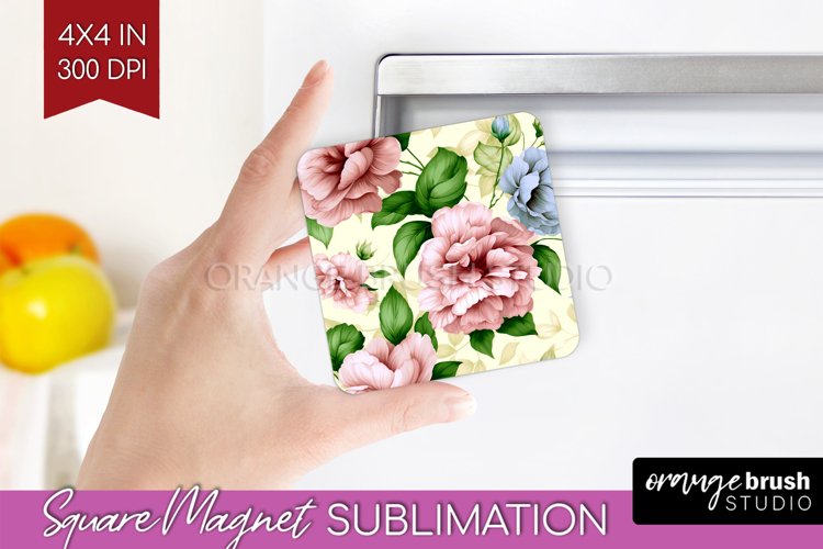 Spring Flowers Magnet Sublimation - Floral Square Magnet PNG