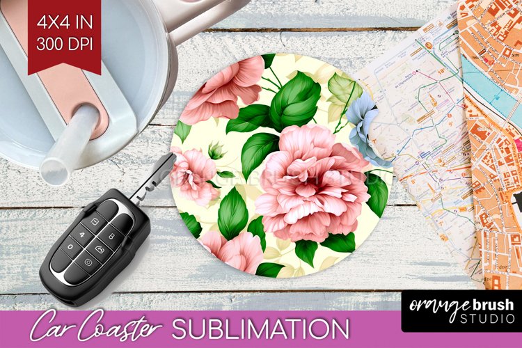 Spring Flowers Car Coaster - Floral Coaster PNG Sublimation