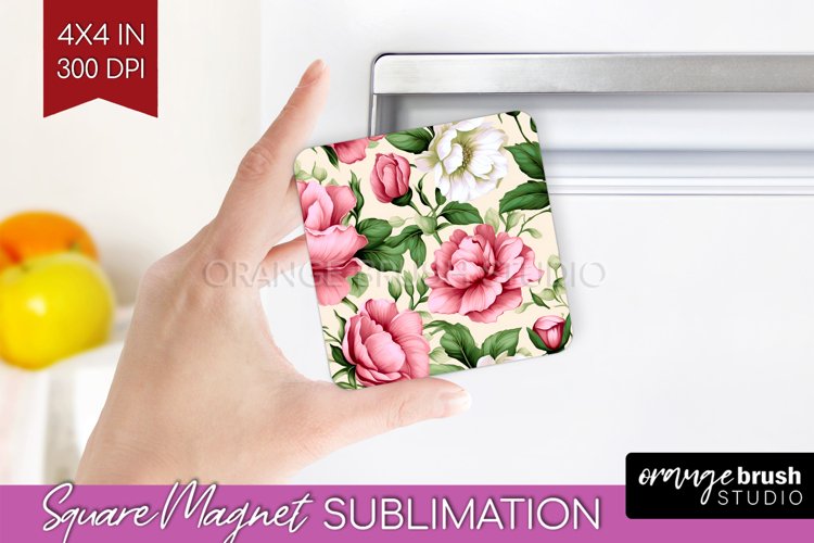 Spring Flowers Magnet Sublimation - Floral Square Magnet PNG