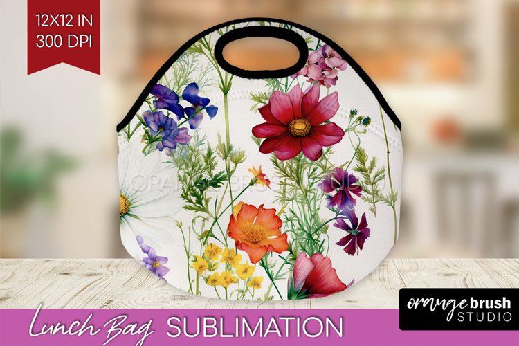 Spring Flowers Lunch Bag - Floral Lunch Bug PNG Sublimation