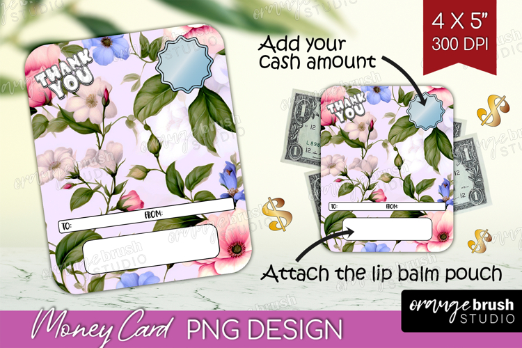 Thank You Money Card PNG - Flowers Money Card Holder