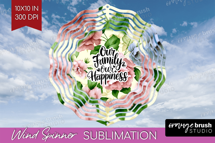 Family Quote Wind Spinner Sublimation PNG - Floral Round