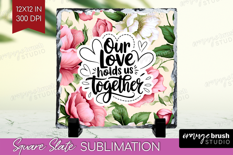 Family Quote Slate PNG - Floral Square Slate Sublimation
