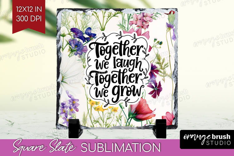 Family Quote Slate PNG - Floral Square Slate Sublimation