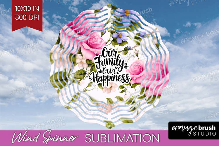 Family Quote Wind Spinner Sublimation PNG - Floral Round