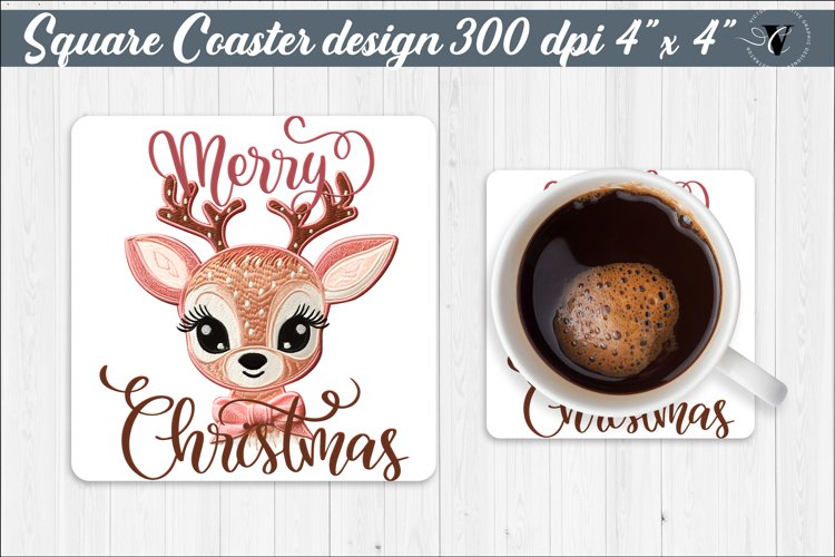 Coaster sublimation | Cute Pink Deer example image 1