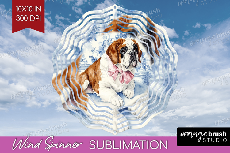 St. Bernard Dog Wind Spinner Sublimation PNG Blue Toile