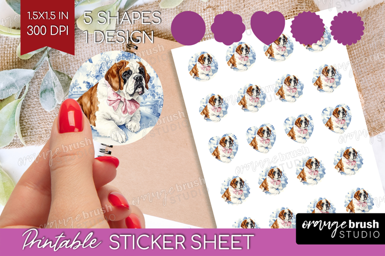 St. Bernard Dog Round Sticker Blue Toile Printable Sticker