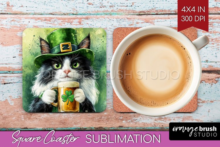 St. Patricks Day Square Coaster - Cute Animals Coaster PNG