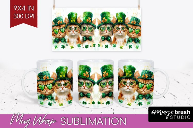 St. Patricks Day Mug Wrap - Cute Animals Mug PNG Sublimation