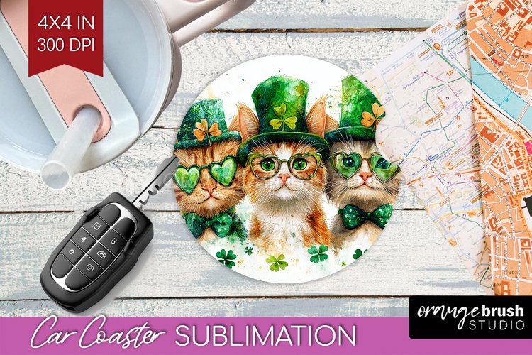 St. Patricks Day Car Coaster - Cute Animals Coaster PNG example image 1