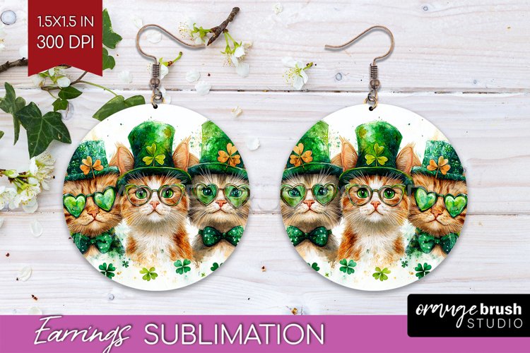 St. Patricks Day Round Earrings - Cute Animals PNG