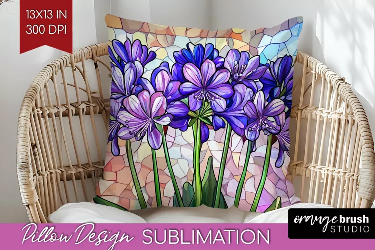 Stained Glass Flowers Pillow Sublimation - Floral Pillow PNG