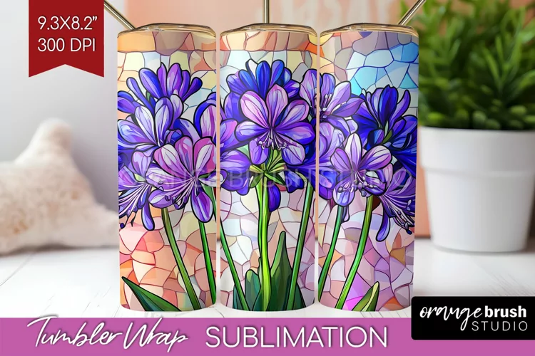 Stained Glass Flowers Tumbler Wrap - Floral Tumbler PNG