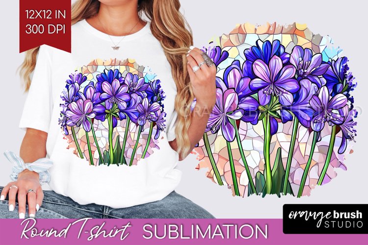 Stained Glass Flowers Round Tshirt Background - Floral PNG
