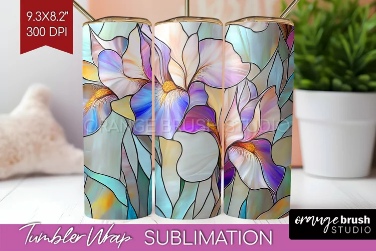 Stained Glass Flowers Tumbler Wrap - Floral Tumbler PNG
