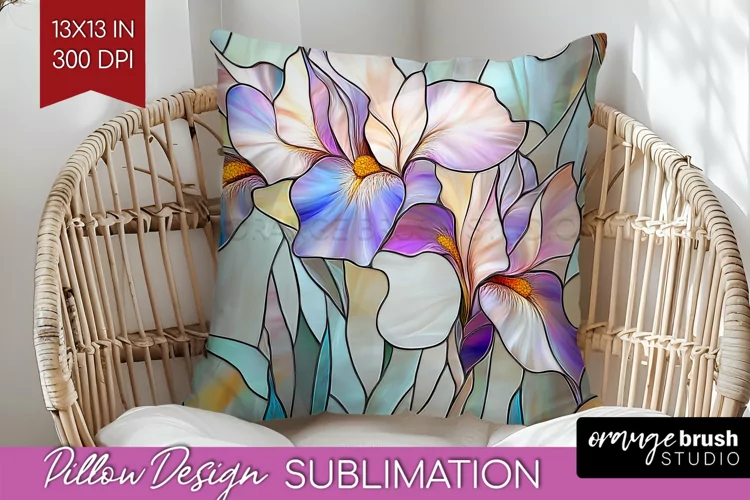 Stained Glass Flowers Pillow Sublimation - Floral Pillow PNG
