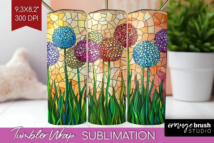 Stained Glass Flowers Tumbler Wrap - Floral Tumbler PNG