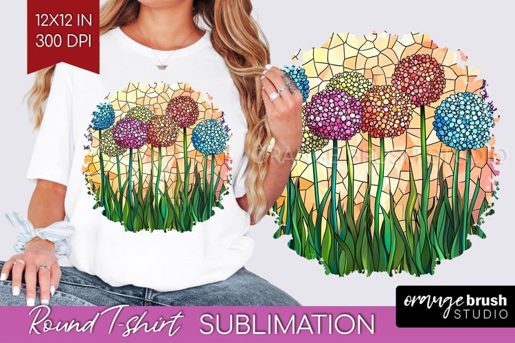 Stained Glass Flowers Round Tshirt Background - Floral PNG