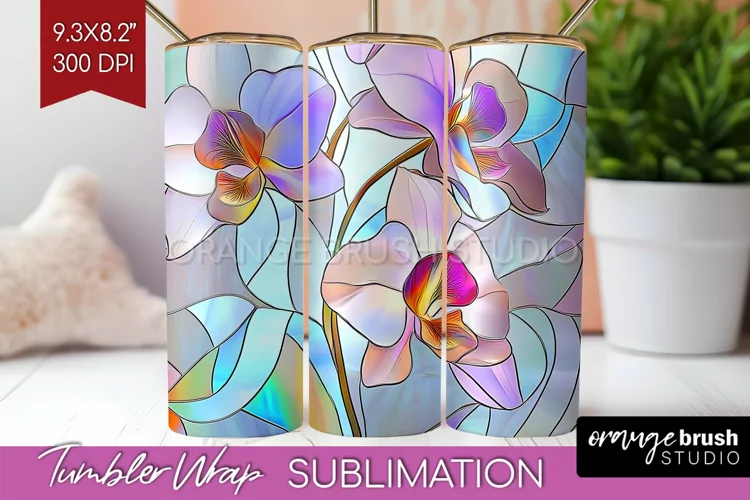 Stained Glass Flowers Tumbler Wrap - Floral Tumbler PNG