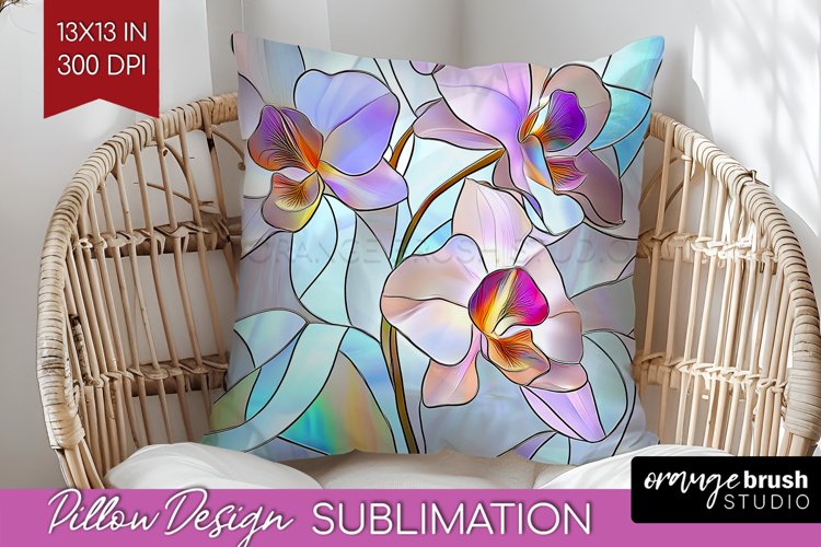 Stained Glass Flowers Pillow Sublimation - Floral Pillow PNG example image 1