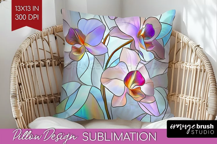 Stained Glass Flowers Pillow Sublimation - Floral Pillow PNG