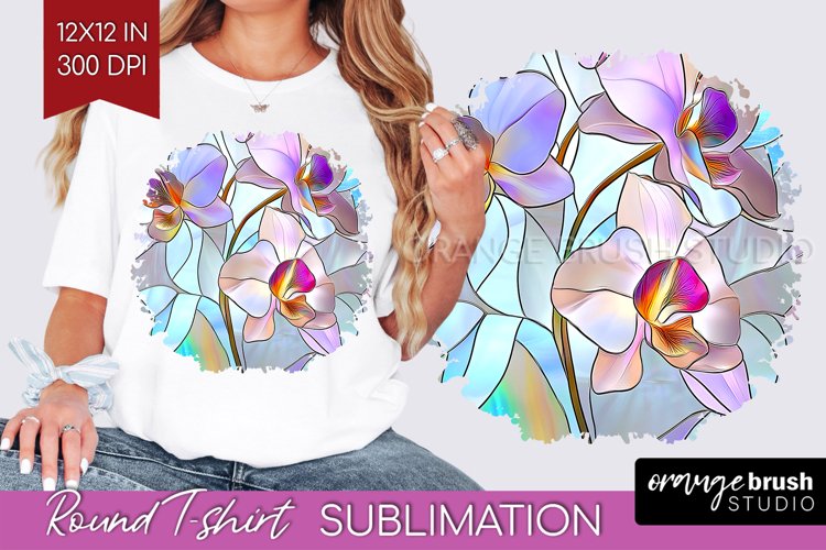 Stained Glass Flowers Round Tshirt Background - Floral PNG