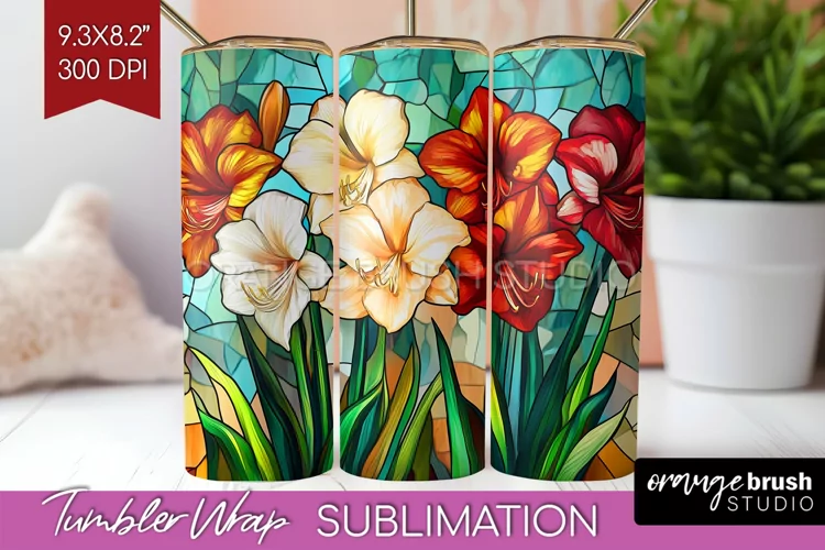 Stained Glass Flowers Tumbler Wrap - Floral Tumbler PNG