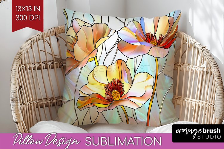 Stained Glass Flowers Pillow Sublimation - Floral Pillow PNG example image 1