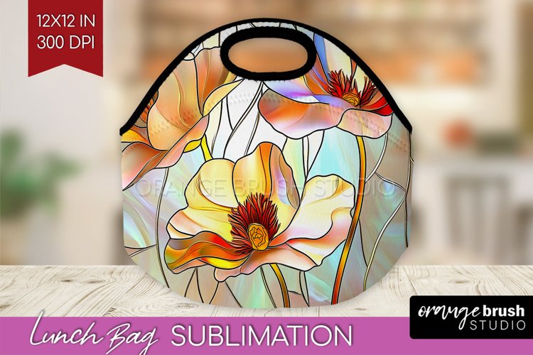 Stained Glass Flowers Lunch Bag - Floral Lunch Bug PNG