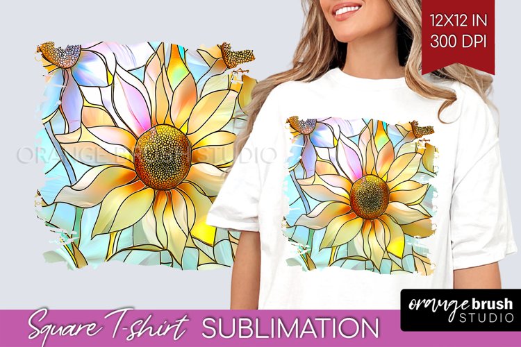 Stained Glass Flowers Square Tshirt Background - Floral PNG