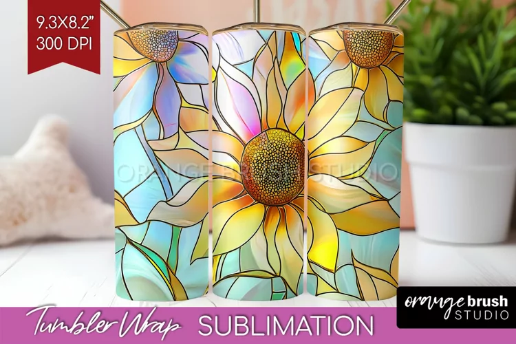 Stained Glass Flowers Tumbler Wrap - Floral Tumbler PNG
