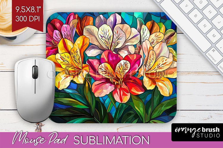 Stained Glass Flowers Mouse Pad Sublimation - Floral PNG