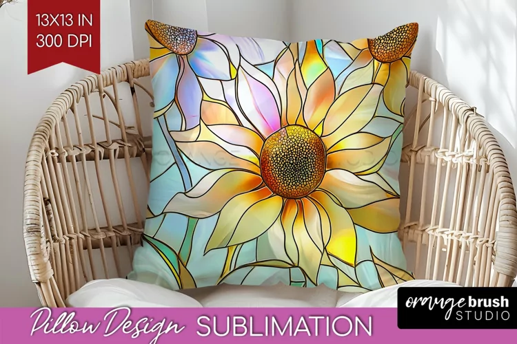 Stained Glass Flowers Pillow Sublimation - Floral Pillow PNG