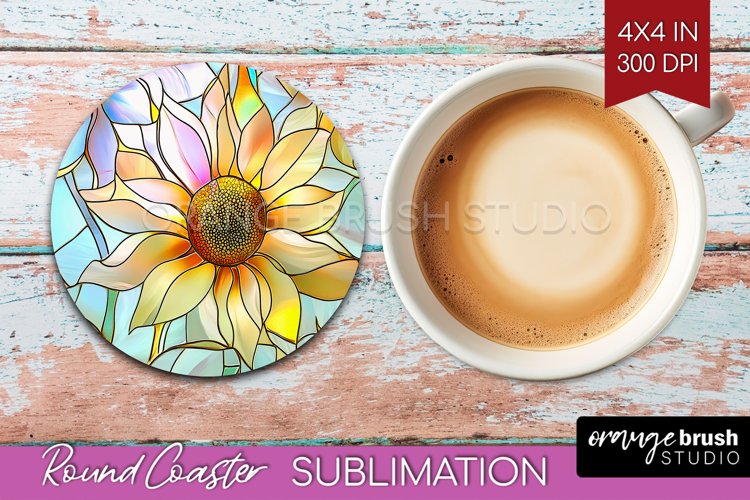 Stained Glass Flowers Round Coaster - Floral Coaster PNG example image 1