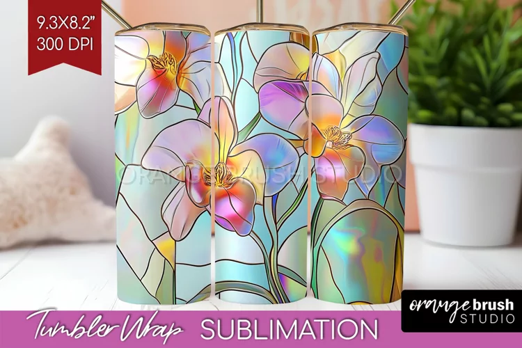 Stained Glass Flowers Tumbler Wrap - Floral Tumbler PNG