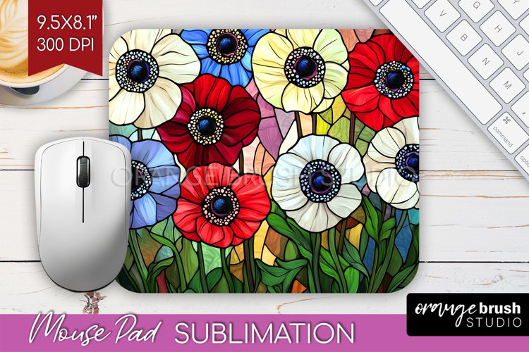 Stained Glass Flowers Mouse Pad Sublimation - Floral PNG