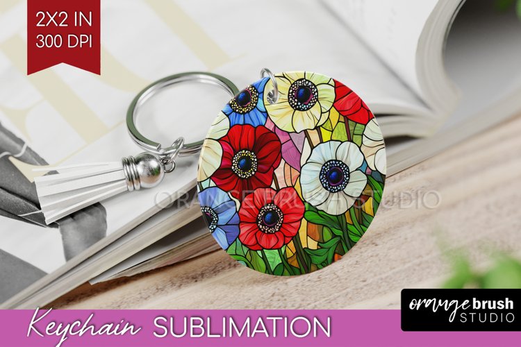 Stained Glass Flowers Keychain PNG - Floral Keychain example image 1