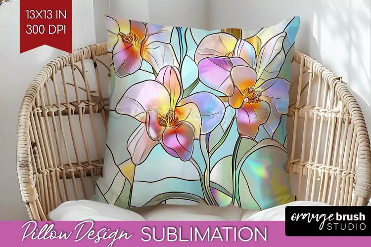 Stained Glass Flowers Pillow Sublimation - Floral Pillow PNG