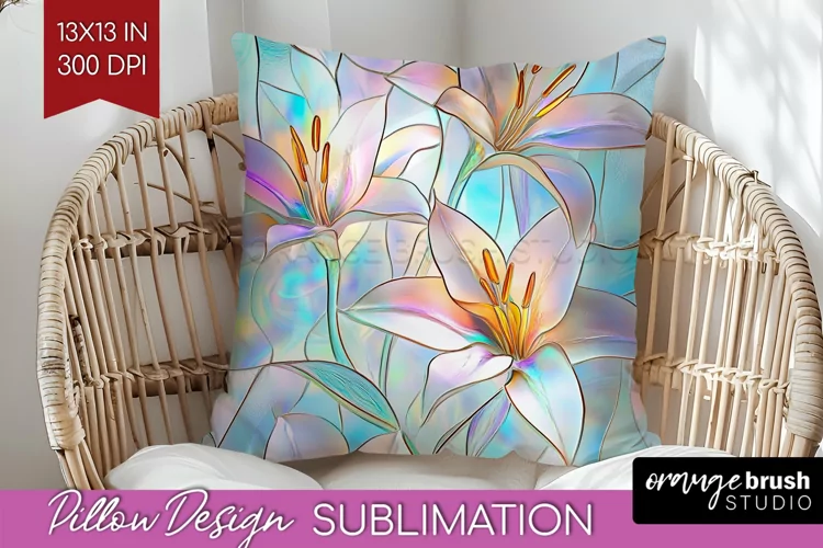Stained Glass Flowers Pillow Sublimation - Floral Pillow PNG