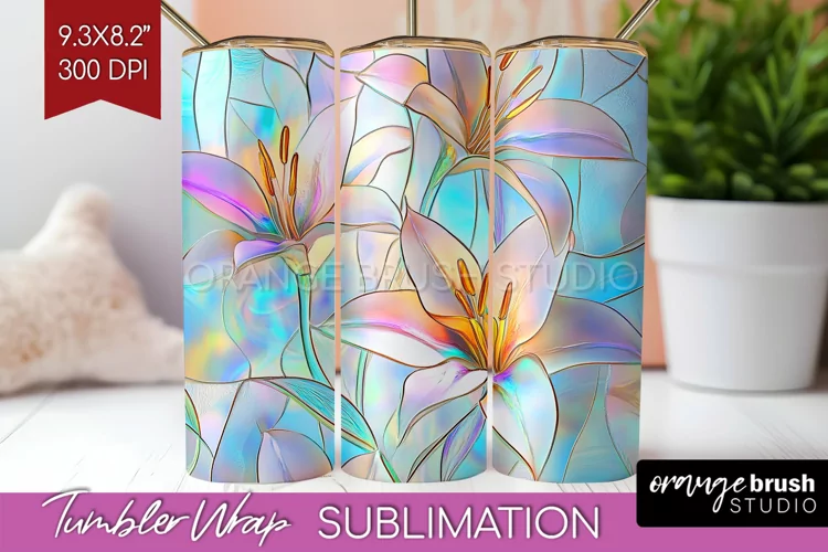 Stained Glass Flowers Tumbler Wrap - Floral Tumbler PNG