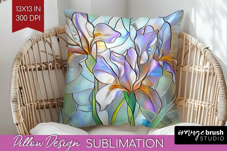 Stained Glass Flowers Pillow Sublimation - Floral Pillow PNG