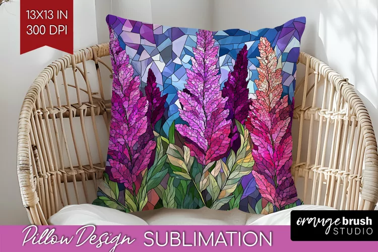 Stained Glass Flowers Pillow Sublimation - Floral Pillow PNG