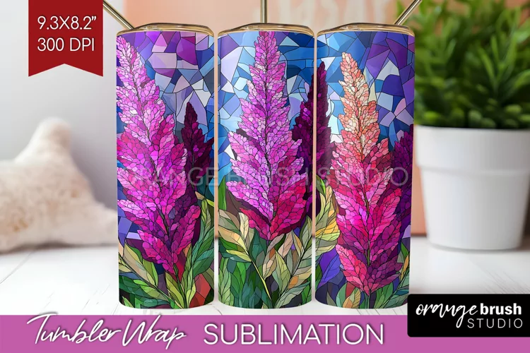 Stained Glass Flowers Tumbler Wrap - Floral Tumbler PNG