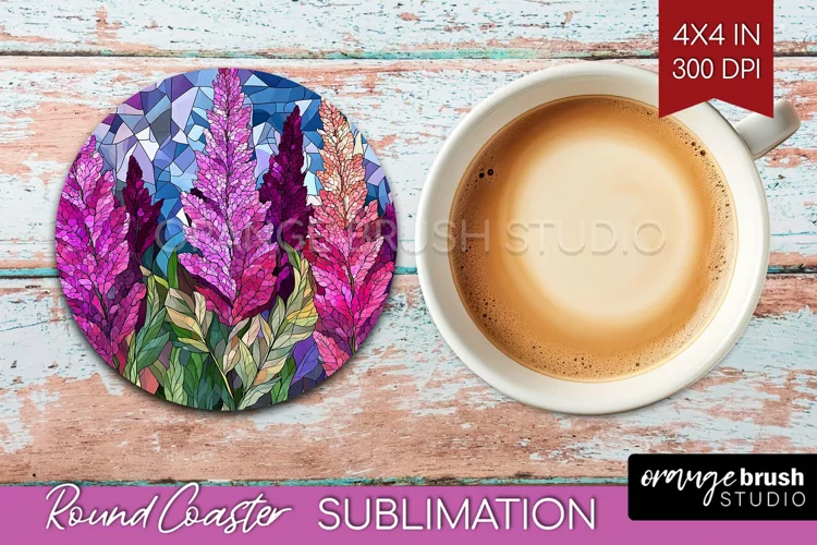 Stained Glass Flowers Round Coaster - Floral Coaster PNG